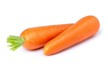 Fresh organic two carrots isolated on white background. 