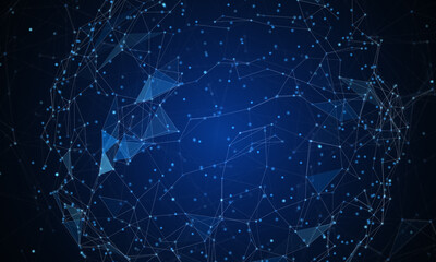 Abstract futuristic - technology with polygonal shapes on dark blue background. Design digital technology concept. 3d illustration.