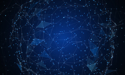 Abstract futuristic - technology with polygonal shapes on dark blue background. Design digital technology concept. 3d illustration.