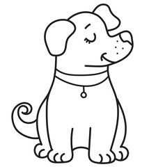 Yoga pets. A cute and funny puppy in an asana. Dog yoga. The dog sits and turned his head. Outline. Vector illustration