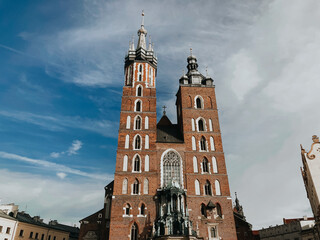 Fototapeta na wymiar Krakow Poland. St. Mary's Church Old Town, center, naturally vivid photo of Krakow's architecture. Travel