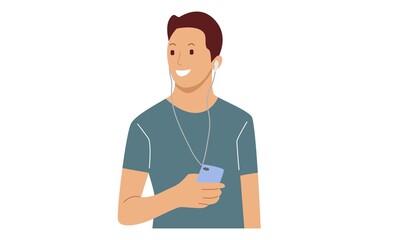 Vector illustration of man listening to music on smartphone