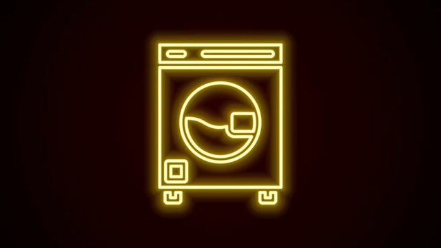 Glowing neon line Washer icon isolated on black background. Washing machine icon. Clothes washer - laundry machine. Home appliance symbol. 4K Video motion graphic animation
