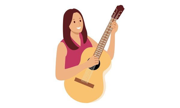 Young beautiful woman holding acoustic guitar