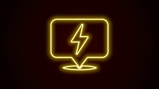 Neon thunderbolt on a signboard. Logo on dark background. Yellow