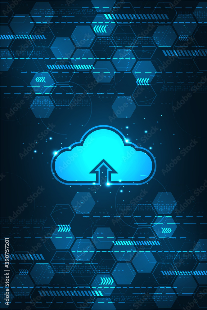 Wall mural cloud network uploading various information through digital systems.