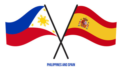 Philippines and Spain Flags Crossed And Waving Flat Style. Official Proportion. Correct Colors.