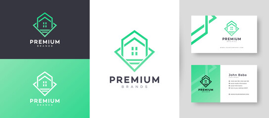 Flat & Minimal House, Home Property Business Logo With Premium Business Card Design Vector Template for Your Company