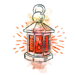 Lantern. Watercolor hand drawn doodle style, isolated abstract vector art illustration icon. Design for stickers, logo, web and mobile app.