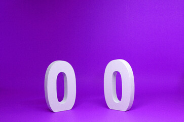 None or Zero ( 0 ) white wooden  Isolated purple Background with Copy Space - New promotion 0% Percentage  Business finance Concept