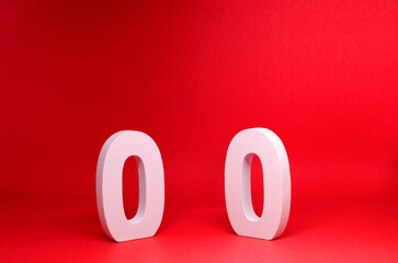 None or Zero ( 0 0 ) white wooden  Isolated red Background with Copy Space - New promotion 0%...