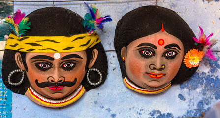 Handmade Mask of a Bengal Tribal Couple..