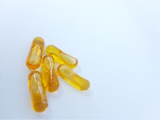 Fish oil capsules with white background