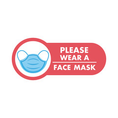 mask required label red sticker with lettering and face mask