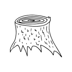 tree stump sketch hand drawn doodle. icon, card, poster, vector, monochrome. nature, forest.