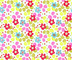 Fototapeta na wymiar Vector seamless pattern with floral patterns. leaves of grass and flowers in a digital ornament. Beautiful fabulous background. Pattern for beautiful fabrics
