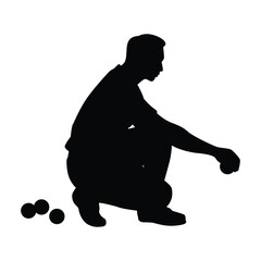 Petanque sport man silhouette vector, healthy athlete.