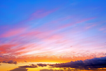 Naklejka na ściany i meble mellow sky at sunrise landscape background. Cloudscape at sunset backdrop. Scenic sky at dusk time abstract wallpaper