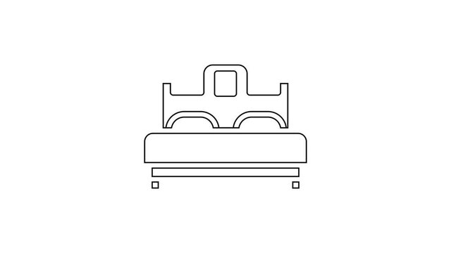 Black line Bedroom icon isolated on white background. Wedding, love, marriage symbol. Bedroom creative icon from honeymoon collection. 4K Video motion graphic animation