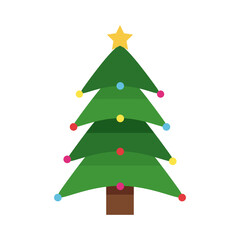 happy merry christmas green tree with star and balls