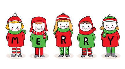 Hand draw cartoon cute Merry Christmas, Children vector.