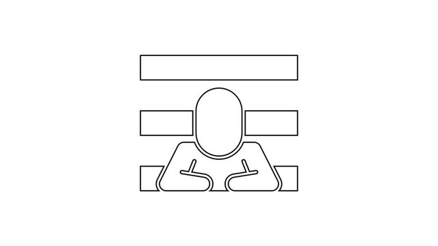 Black line Prisoner icon isolated on white background. 4K Video motion graphic animation