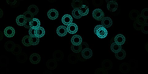 Dark green vector backdrop with virus symbols.