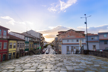 Stone path with sunset in the city of Braga, November 8, 2019