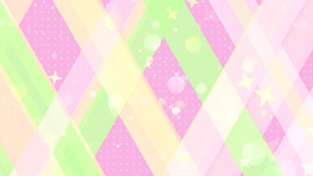 Looped abstract pink and green plaid pattern with glowing stars effect motion graphic.