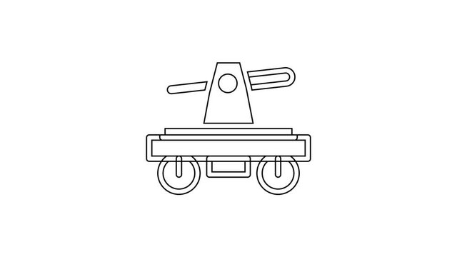 Black line Draisine handcar railway bicycle transport icon isolated on white background. 4K Video motion graphic animation