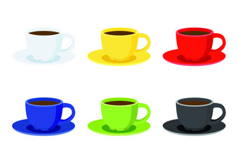 coffee cup on saucer multi color on white background illustration vector