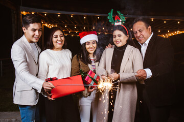 Latin friends at a company christmas party 