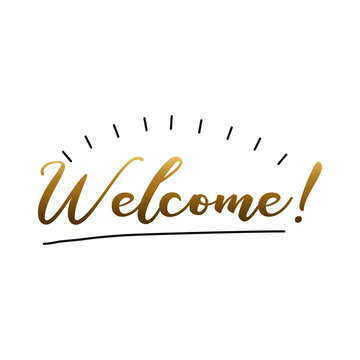 welcome label lettering with golden letters
