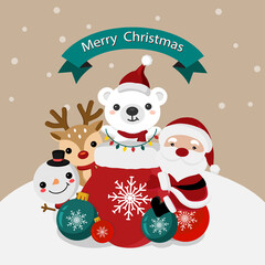 Christmas theme  Polar Bear wearing Santa cap hat.Vector illustration.