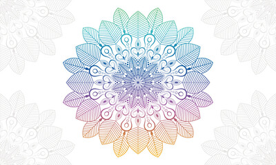 Gradient colorful mandala background with floral ornament pattern. Hand drawn mandala design. Vector mandala template for decoration invitation, cards, wedding, logos, cover, brochure, flyer, banner.