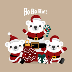 Christmas theme  Polar Bear wearing Santa cap hat.Vector illustration.
