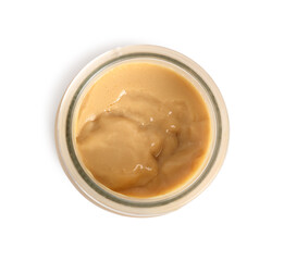 Milk pudding dessert in jar. Isolated with clipping path. Direct