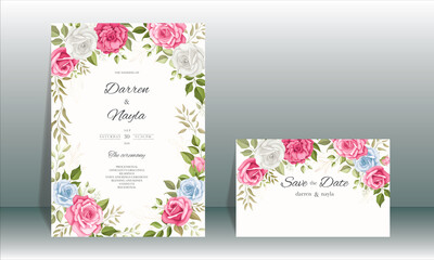 Fototapeta na wymiar Luxury and elegant floral wedding invitation card template