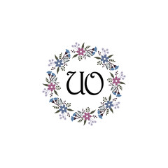 Initial UO Handwriting, Wedding Monogram Logo Design, Modern Minimalistic and Floral templates for Invitation cards	
