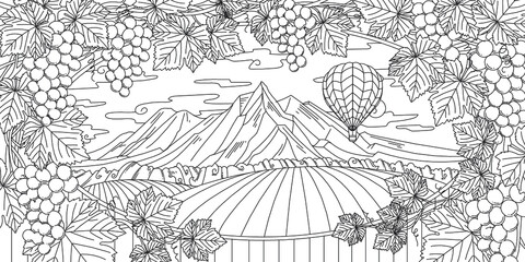 Vineyard Landscape Outline Adult Coloring Book