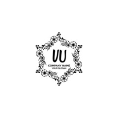 Initial VU Handwriting, Wedding Monogram Logo Design, Modern Minimalistic and Floral templates for Invitation cards	
