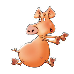 Running scared piglet. Cartoon character on a white background.