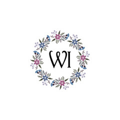 Initial WI Handwriting, Wedding Monogram Logo Design, Modern Minimalistic and Floral templates for Invitation cards	

