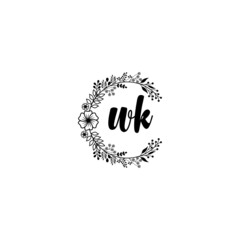 Initial WK Handwriting, Wedding Monogram Logo Design, Modern Minimalistic and Floral templates for Invitation cards	
