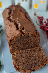 Chocolate Gingerbread Cake on festive background
