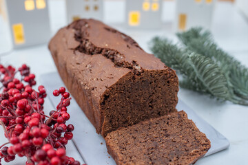 Chocolate Gingerbread Cake on festive background