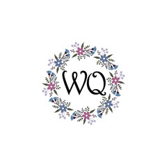 Initial WQ Handwriting, Wedding Monogram Logo Design, Modern Minimalistic and Floral templates for Invitation cards	

