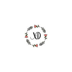 Fototapeta na wymiar Initial XD Handwriting, Wedding Monogram Logo Design, Modern Minimalistic and Floral templates for Invitation cards 