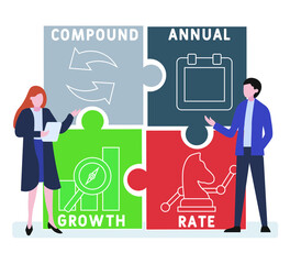 Flat design with people. CAGR - compound annual growth rate acronym. business concept background. Vector illustration for website banner, marketing materials, business presentation, online advertising