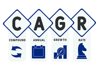 CAGR - compound annual growth rate   acronym  business concept background. vector illustration concept with keywords and icons. lettering illustration with icons for web banner, flyer, landing page